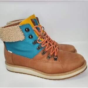 TOMS Womens Brown Mixed Media D-Waterproof Mesa Round Toe Leather Booties 8
